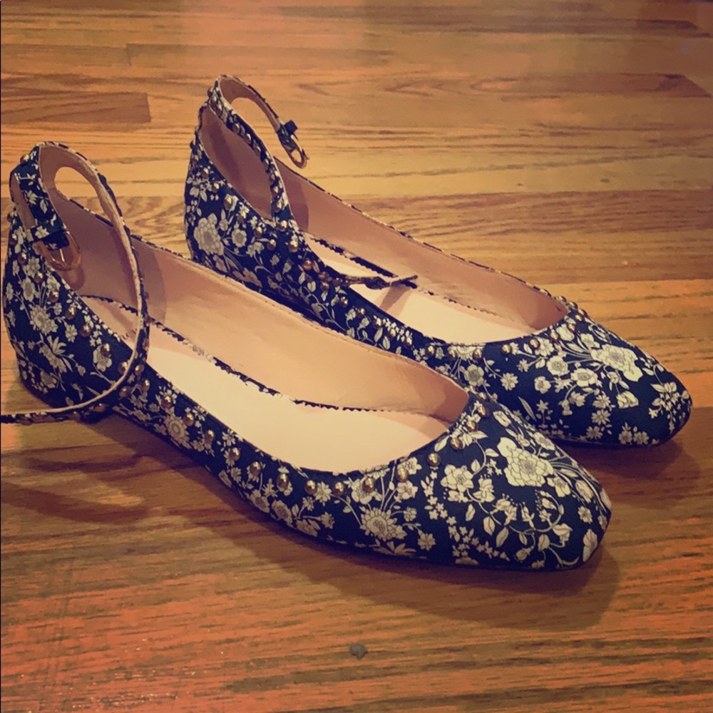 Poppy flats in Liberty® floral with embellisments